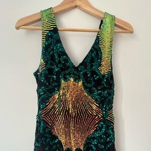 Glamorous Green and Gold Sequin Maxi Dress - Mardi Gras Colors
